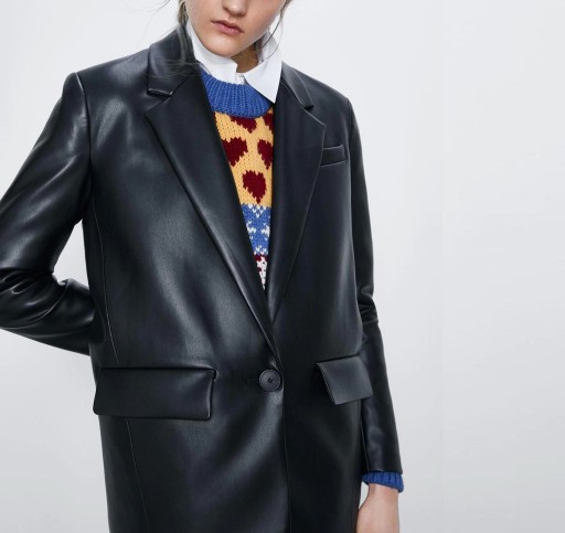 Manteau femme en simili cuir noir
