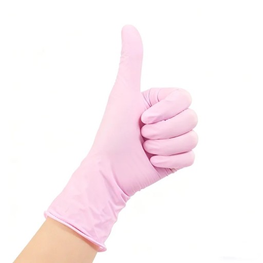 Mănuși de nitril de unică folosință 50 buc. mărimea L lățimea palmei 9–10 cm lungime cca 24 cm roz pal pentru curățenie bucătărie igienă baie