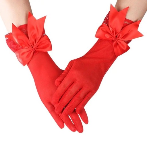 Mănuși pentru femei cu degete scurte cu fundiță și dantelă 28.5x8.5 cm mănuși albe respirabile pentru ocazii festive