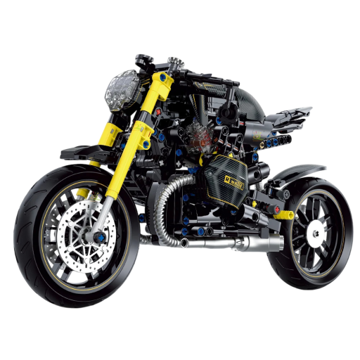 Maquette de moto avec détail jaune 618 pièces 32,7 x 13 x 17,5 cm Modèle pliable 1:8 Maquette technique Pour enfants et adultes Âge 6+