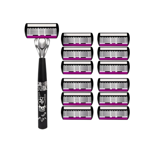 Máquina de barbear + 12 cabeçotes de substituição 6 lâminas Aço inoxidável Barbear manual Cabeçotes intercambiáveis Conjunto de barbear para homens