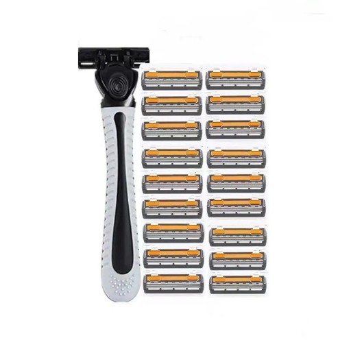 Máquina de barbear manual para homem com lâmina tripla Aparador de barbas Lâmina com cabeçotes intercambiáveis Cabo com 19 lâminas intercambiáveis