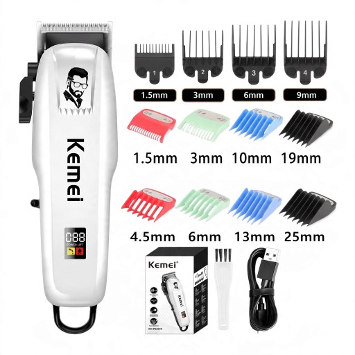 Máquina de cortar cabelo e barba para homens Recarregável Duração 180 minutos Ecrã LED Cabeça de corte em aço inoxidável Branca Conjunto de corte