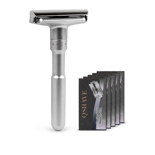 Maquinilla de afeitar ajustable de plata con 5 hojas Maquinilla de afeitar manual con 6 niveles de ajuste de la cuchilla Maquinilla de afeitar de lujo con soporte 10,8 cm x 5 cm x 1,3 cm