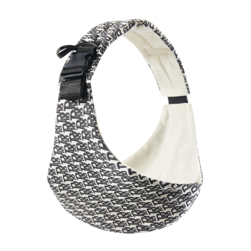Marsupiu lateral pentru copii mici, peste umăr, curea reglabilă, design ergonomic, model alb-negru cu litere, confortabil de purtat