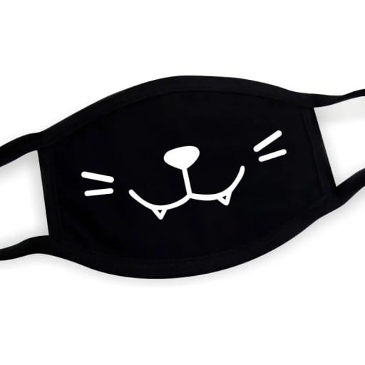 Masca de iarnă din bumbac neagră, călduroasă, unisex, cu model desenat cu pisici, masca de protecție împotriva frigului, vântului și prafului