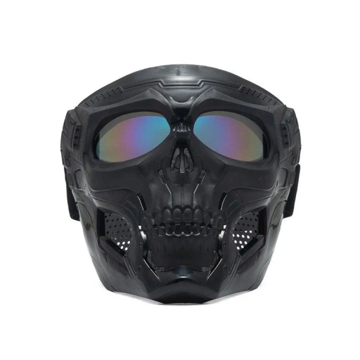 Mască de motocicletă neagră cu motiv de craniu din ABS și lentile colorate din PC, 18 x 18,5 cm, ochelari de protecție și viziere pentru motocicletă