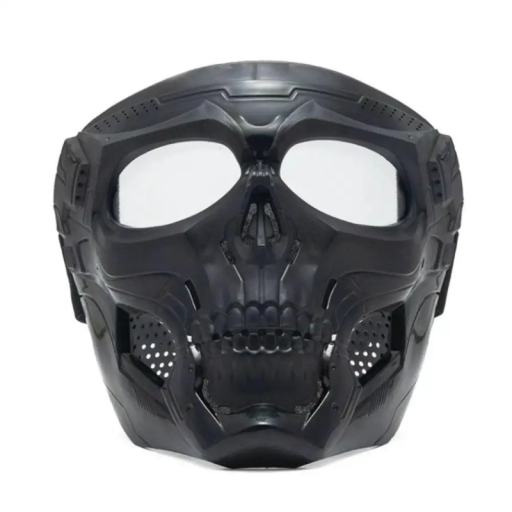 Máscara de moto con motivo de calavera 18 x 18,5 cm Máscara protectora negra con cristal de PC transparente Material ABS Equipamiento para casco