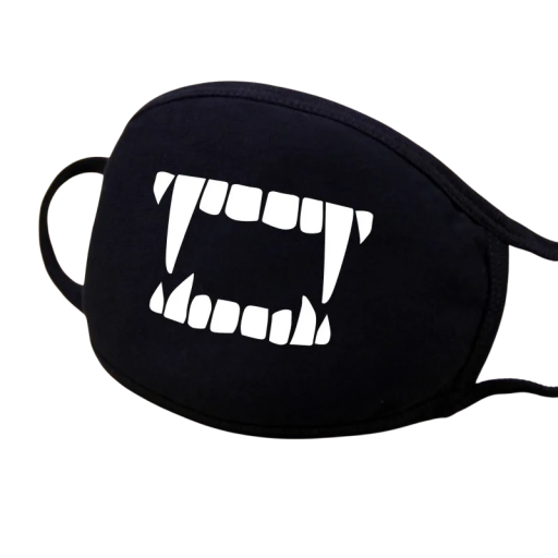 Máscara de rosto em algodão preto para o inverno Unisex com padrão de dentes de vampiro