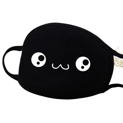 Máscara de rosto unisex de inverno em algodão preta com padrão de desenho de rosto fofo, quente e espessa, proteção contra poeira