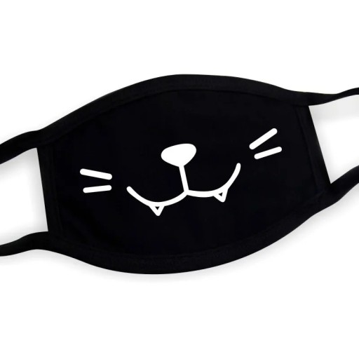 Máscara de rosto unissexo de algodão preto para o inverno com padrão de gato