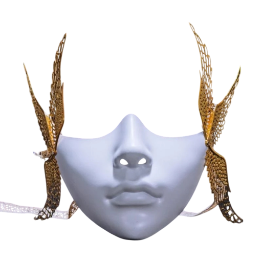 Máscara mecânica de meio rosto com asas metálicas nas orelhas Máscara de cosplay para carnaval Halloween Várias cores Acessório de fantasia