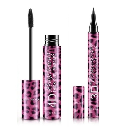 Mascara og eyeliner-sæt i en pen Vandfast mascara med eyeliner Sort mascara, der forlænger øjenvipperne, og langtidsholdbar sort eyeliner