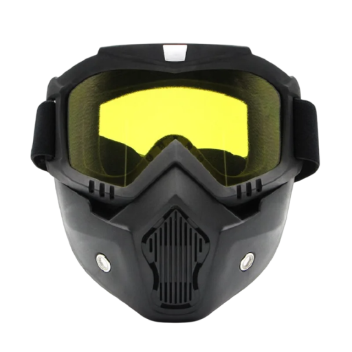 Maschera da motocross nera a visiera intera con vetro in PC indurito Maschera protettiva per moto in materiale TPU Enduro quad cross