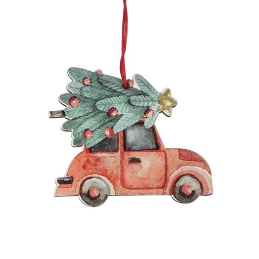 Mașină de jucărie ornament de Crăciun din lemn 3 buc