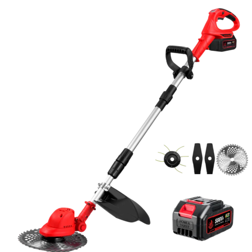 Mașină de tuns iarba fără perii, fără fir, 4000W, 18V, 1 baterie, afișaj digital, 36000 rpm, mâner pliabil, 93–135 cm, lățime de tăiere 25,5 cm