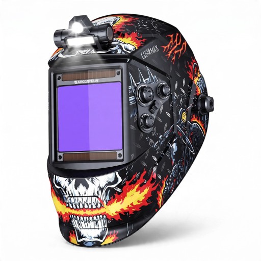 Masque de soudage auto-obscurcissant 4 capteurs Champ de vision 9,6 x 9,6 cm Alimentation solaire et batterie Lumière LED Noir Pour le soudage