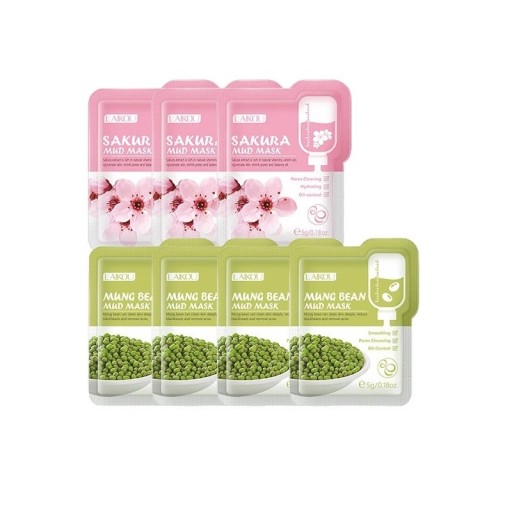 Masque facial nettoyant à l'argile avec extrait de cerisier contre la brillance 3 pcs Masque facial à l'argile avec extrait de haricot mungo pour lisser la peau et contre la brillance du visage 4 pcs Ensemble de masques à l'argile pour le soin de la peau