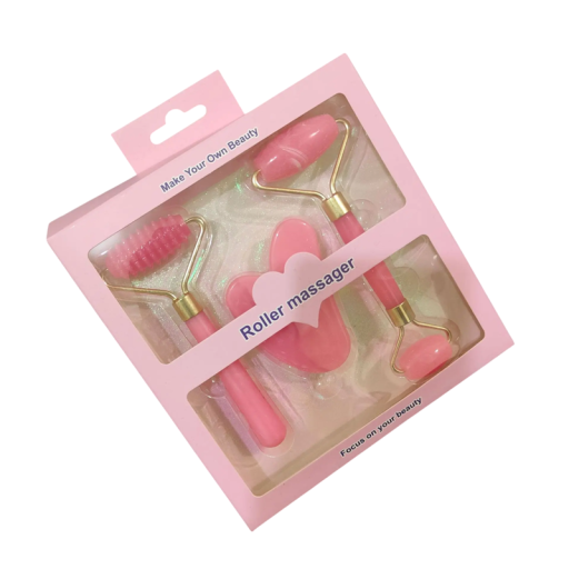 Massageset voor gezicht en lichaam 3 stuks Houten roller met ribbels Glad dubbelhoofdige roller Gua sha schraper Massagehulpmiddel