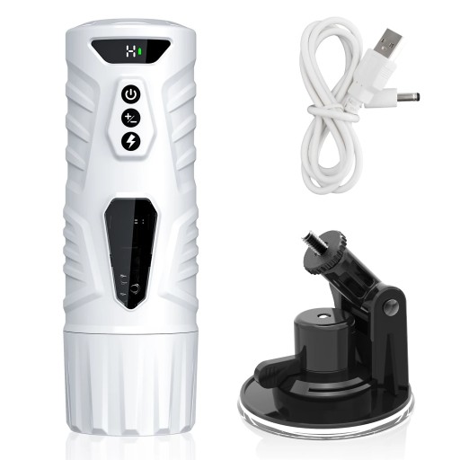 Masturbador multifuncional con modos giratorios y de movimiento, base extraíble y ventosa, carga USB, embalaje discreto.