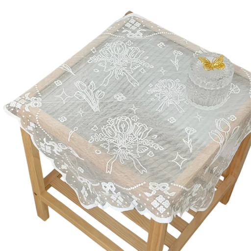 Măsuță de broderie vintage din dantelă 60 x 60 cm Alb Decor elegant pentru masă Lucrat manual Stil vintage Textile pentru interior
