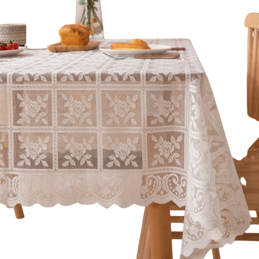 Măsuță pătrată din dantelă bej cu model perforat 140 x 230 cm Decorare de lux pentru mese la sărbători, nunți, cine, utilizare acasă și în aer liber