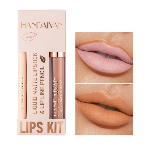 Mat Vandfast Læbeblyant Langtidsholdbar Lipgloss Fugtgivende Læbeblyant og Gloss Sæt 2 Stk.