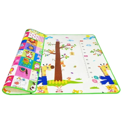 Mata do zabawy dla dzieci 180x150x0,5 cm Mata wspinaczkowa z pianki EPE, dwustronna, wzór zwierząt i drzew, miękka, składana, dziecięca