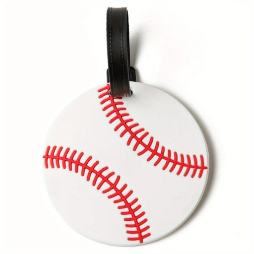 Matkalaukkujen tunnistustarra baseball-pallon muodossa 10,5 × 10,5 cm silikageelistä valmistettu valkoisena-punaisena