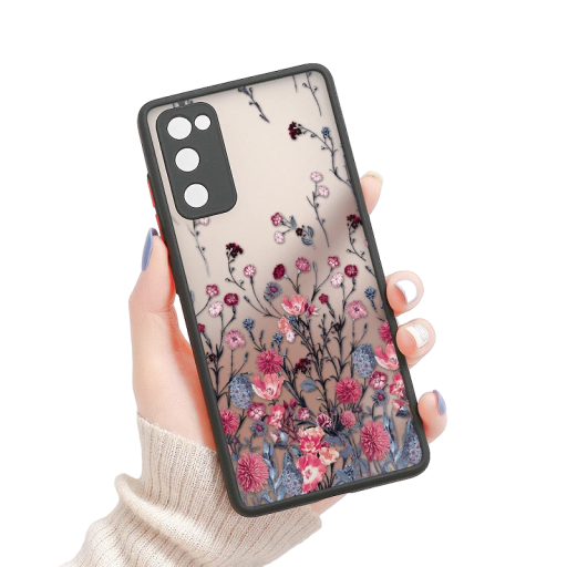 Matný průhledný kryt s motivem růžových lučních květin na Samsung Galaxy S23 Ultra