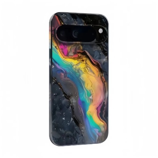 Matte beskyttende selvklæbende folie til bagsiden, regnbue marmor mønster, sort, til Google Pixel 8a, mod ridser og fingeraftryk
