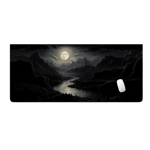 Maus- und Tastaturunterlage 300 x 600 x 2 mm Schreibtischunterlage Japanisches Motiv mit Mond und Bergen Schwarz Für den Computerarbeitsplatz im Büro