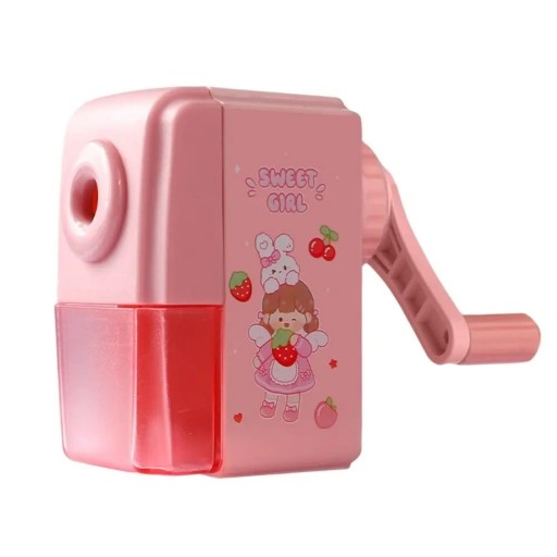 Mechanischer Bleistiftspitzer für Kinder, Kinder-Bleistiftspitzer, manueller rosa Spitzer für Mädchen, 5,5 x 5 x 8 cm