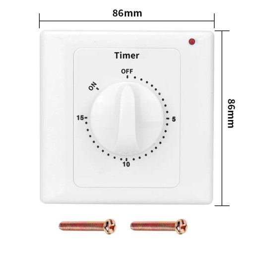 Mechanischer Wandschalter mit Zeitschaltuhr 220V 10A 2000W, Timer 15 Minuten, Schalter für Pumpen, Lichter und Geräte, 86 x 86 x 50 mm, weiß