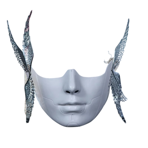 Mechanisk halvansiktsmask av robot med järnvingar vid öronen Maskerad cosplaymask för karneval Halloween Olika färger Rekvisita