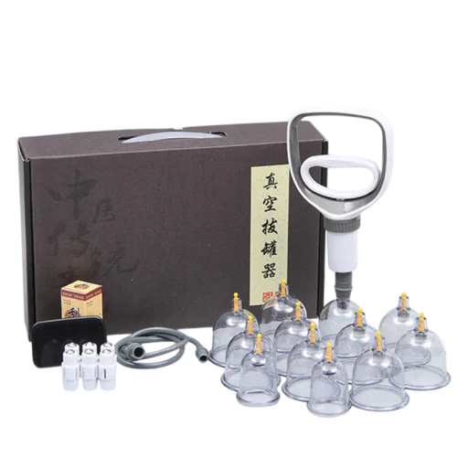 Médecine chinoise Ventouses professionnelles Ensemble thérapeutique de 12 ventouses en plastique de 7,8 cm avec pompe Ventouses de massage pour le traitement de la douleur et la relaxation