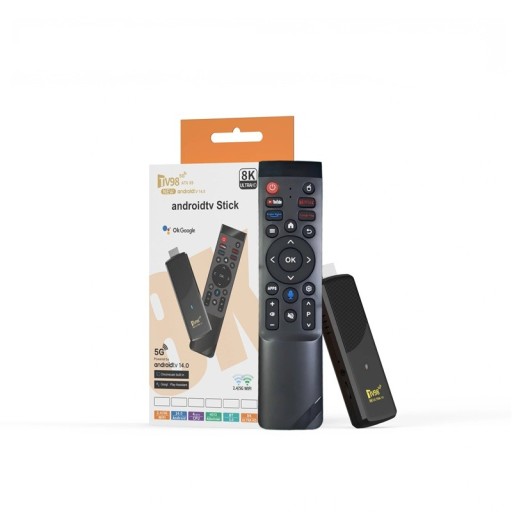 Media TV Stick TV98 Android 14 8K Ultra HD and HDR10+ WiFi 2.4 and 5 GHz Bluetooth 5.0 2 GB RAM and 16 GB Memory Black with Remote Control