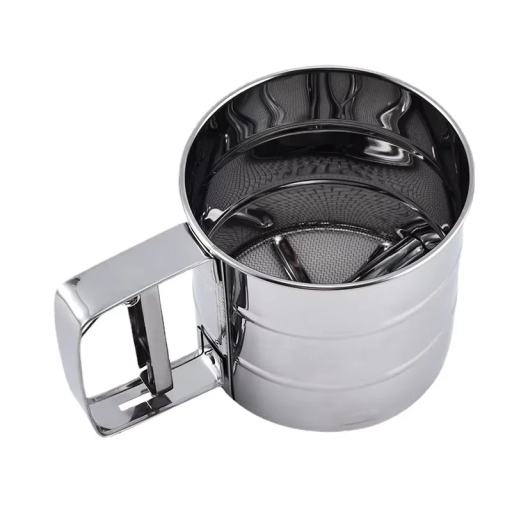 Meelzeef van roestvrij staal 15,5 x 10,5 x 9,3 cm Keukenzeef met handvat Fijne zeef voor het bakken van gebak, taarten, zoet en hartig gebak