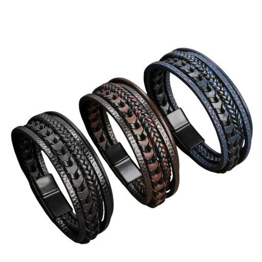 Mehrschichtiger Herrenarmband aus PU-Leder 21 cm, Breite 56-58 mm, stilvolles geflochtenes Design, modisches Accessoire für den täglichen
