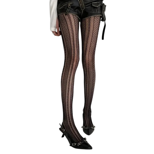 Meias-calças transparentes femininas com padrão tricotado