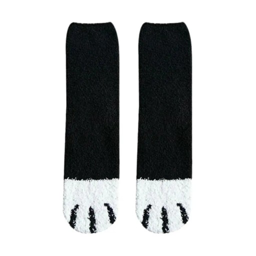 Meias de inverno femininas quentes e fofas de uma só cor EU 36-42 algodão poliéster com padrão de patas de gato 1 par