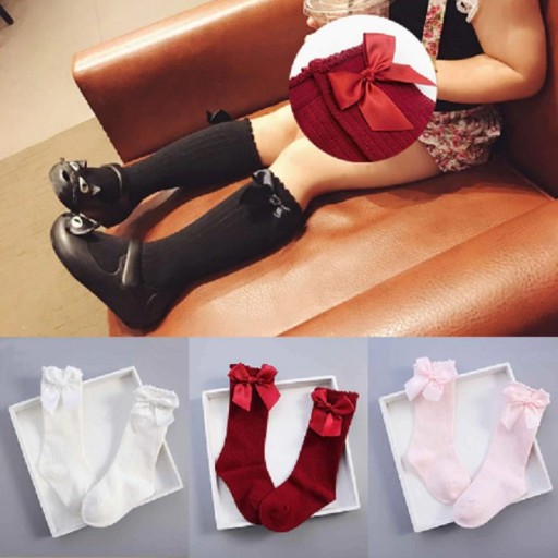 Meias longas para meninas com laço