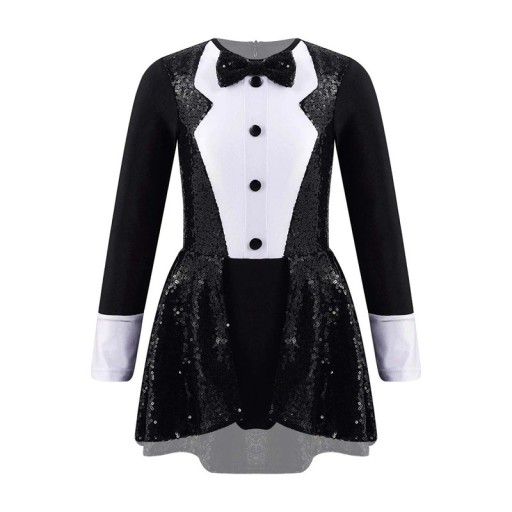 Meisjes dansjurk in frakstijl met glitters en strik Kostuum met lange mouwen van polyester voor jazz, tapdansen en podiumoptredens