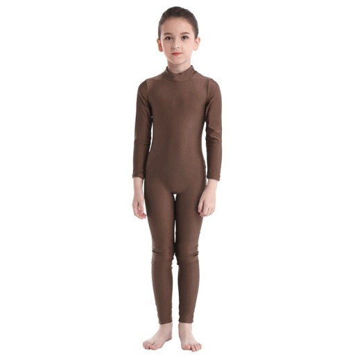 Meisjes dansoverall met lange mouwen en hoge kraag, een stuk tricot, polyester en elastaan, voor ballet, gymnastiek en dans