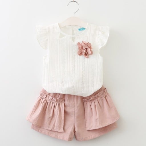 Meisjes set - Top met roos en shorts