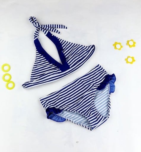 Meisjes twee-delige gestreepte zwemkleding