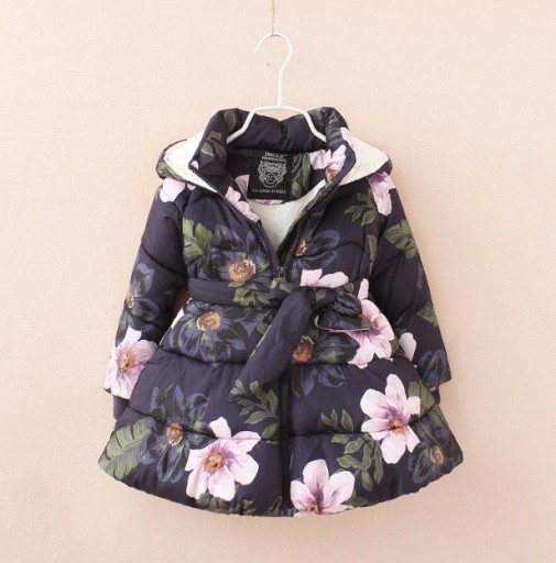 Meisjes winterjas met bloemen