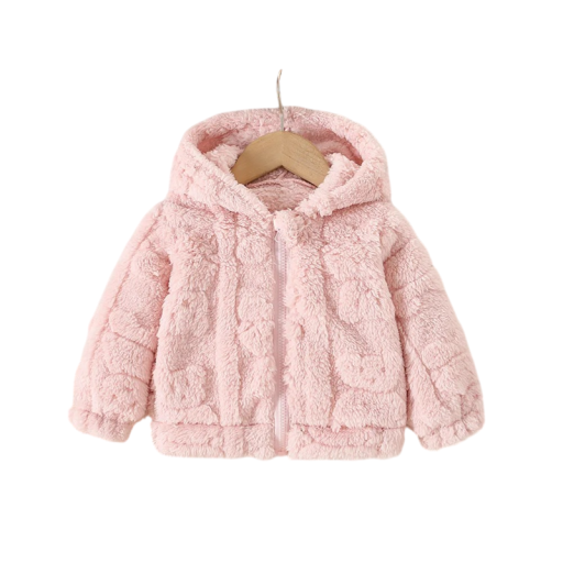 Meisjes winterjas met rits van pluche met capuchon en berenmotief Warme polyester jas voor kleine meisjes Warm winterkleding voor de kou