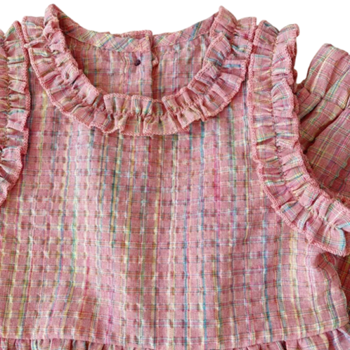 Meisjes zomer set met top met brede schouderbanden en knoopsluiting met ruches en elastische broek