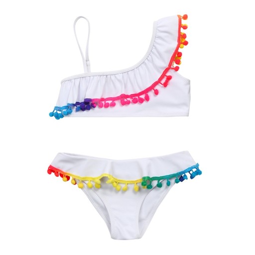 Meisjesbikini met kleurrijke bolletjes - Wit